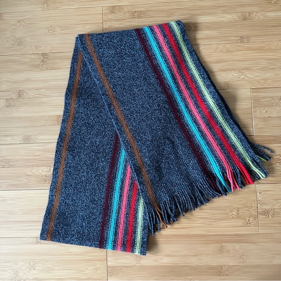 Vintage AGNES B Paris Wool Angora Striped Gray SCARF Knit UNISEX 66 in Scotland - Picture 2 of 8